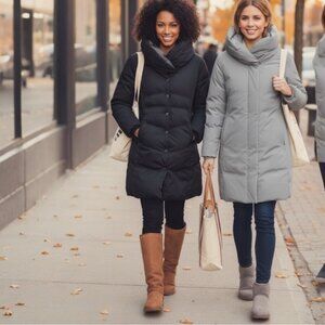 Hilary Radley Reversible Parka Puffer Jacket Coat Shawl 2in1 Down Pockets Warm L